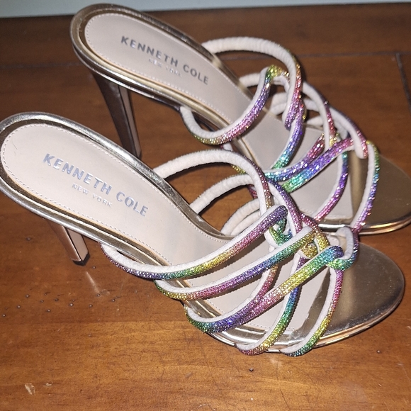 KENETH COLE New York women's Brooke 95 twist rainbow rhinestone gold high heels - Picture 6 of 9